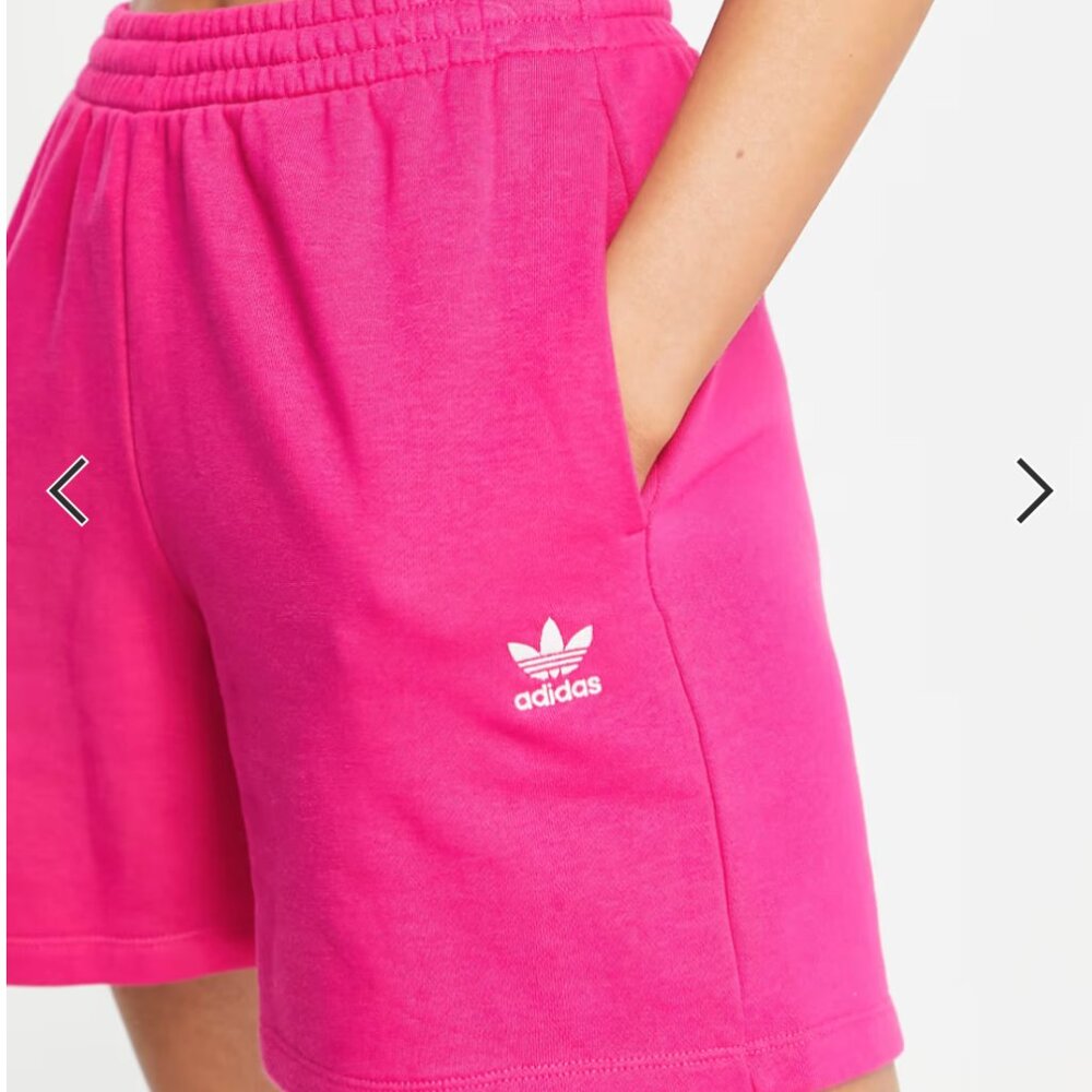 EUC adidas Originals essentials shorts with logo in pink